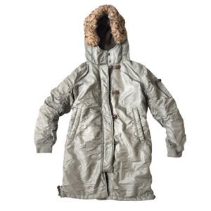 Abercrombie & Fitch Womens Small Olive Green Faux Fur Lined Hooded Parka Coat